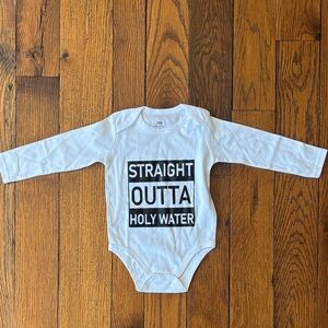 NWOT Unbranded White 'Straight Outta Holy Water' Long-Sleeve Baby One-Piece